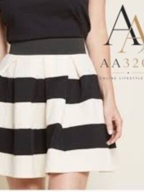Rinascimento black and white horizontally striped mini skirt.